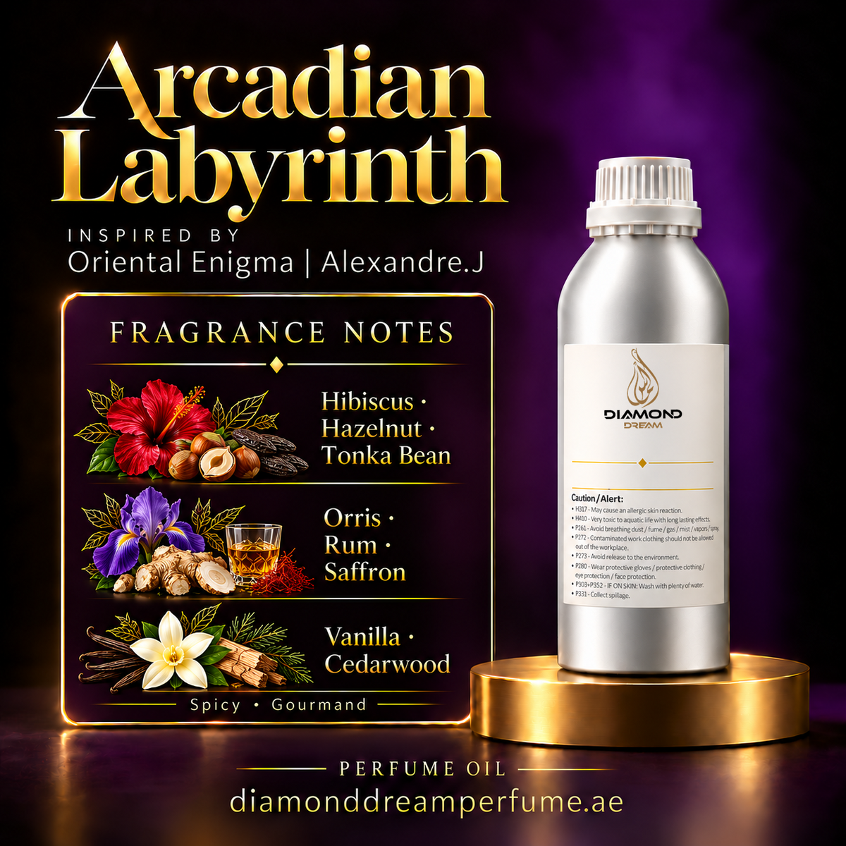 Arcadian Labyrinth perfume oil — inspired by Oriental Enigma | Alexandre.J; notes: Hibiscus · Hazelnut · Tonka Bean; Orris · Rum · Saffron; Vanilla · Cedarwood.