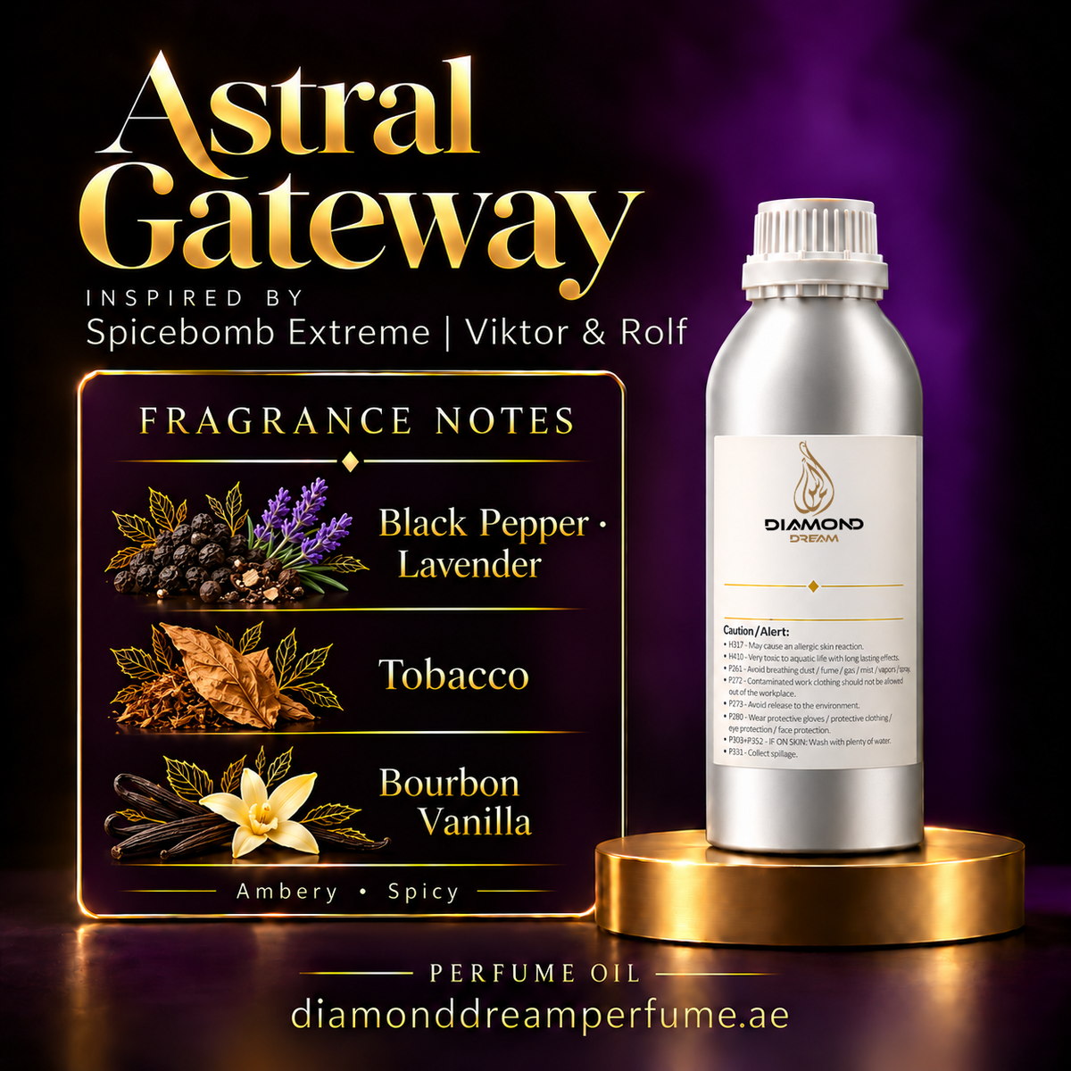 Astral Gateway perfume oil — inspired by Spicebomb Extreme | Viktor & Rolf; notes: Black Pepper · Lavender; Tobacco; Bourbon Vanilla.