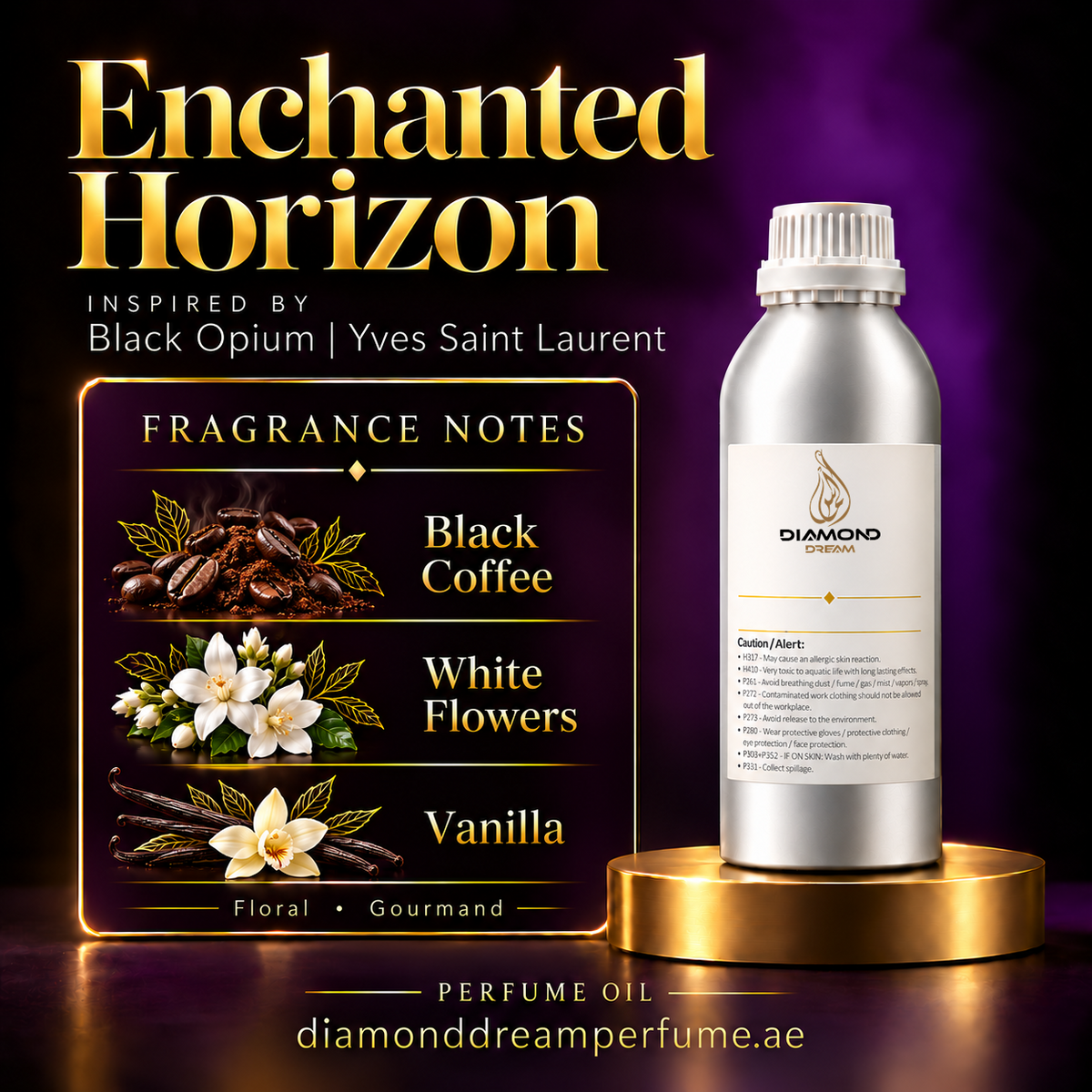 Enchanted Horizon perfume oil — inspired by Black Opium | Yves Saint Laurent; notes: Black Coffee; White Flowers; Vanilla.