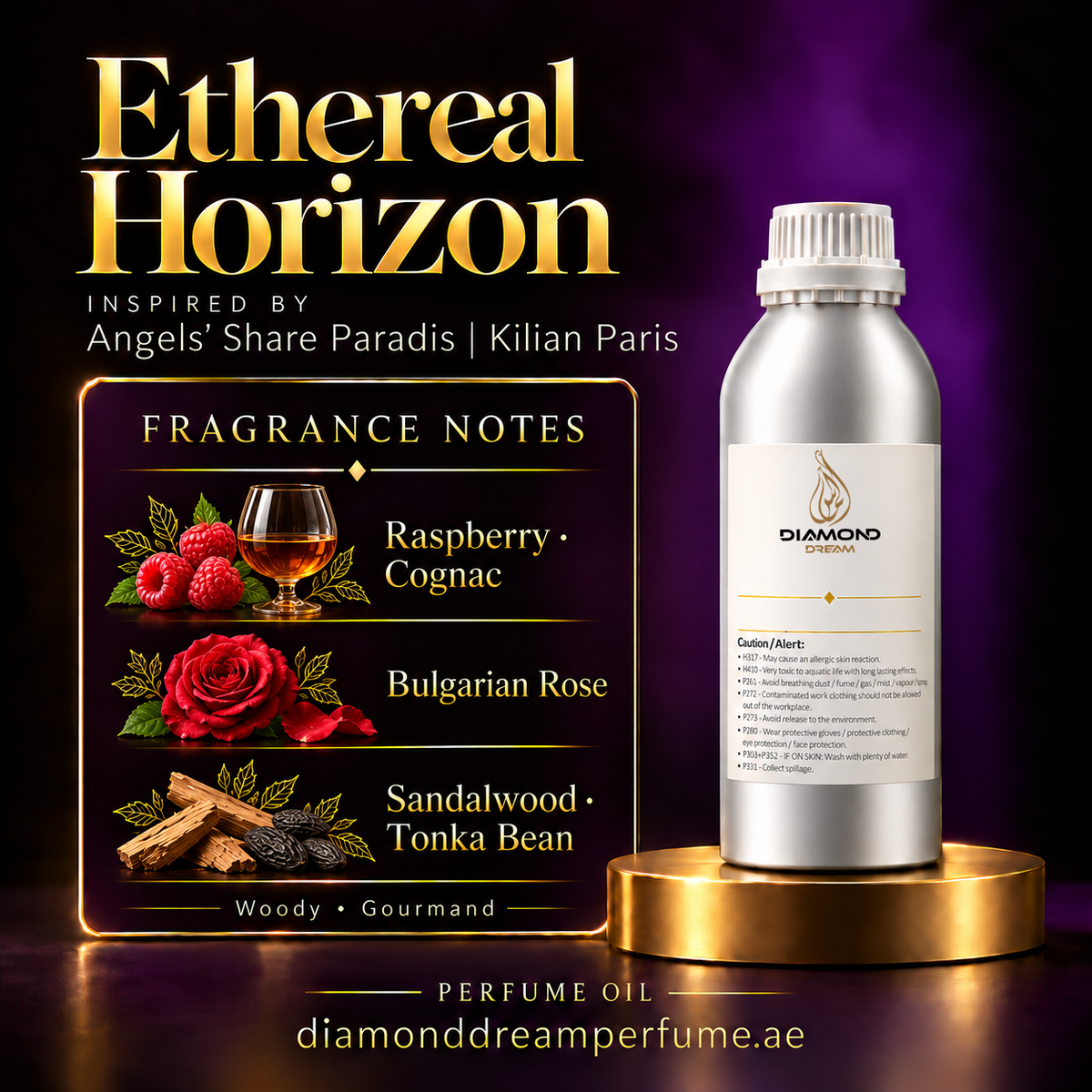 Ethereal Horizon perfume oil — inspired by Angels’ Share Paradis | Kilian Paris; notes: Raspberry · Cognac; Bulgarian Rose; Sandalwood · Tonka Bean.
