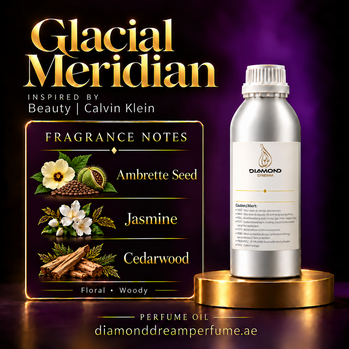 Glacial Meridian perfume oil — inspired by Beauty | Calvin Klein; notes: Ambrette Seed; Jasmine; Cedarwood.