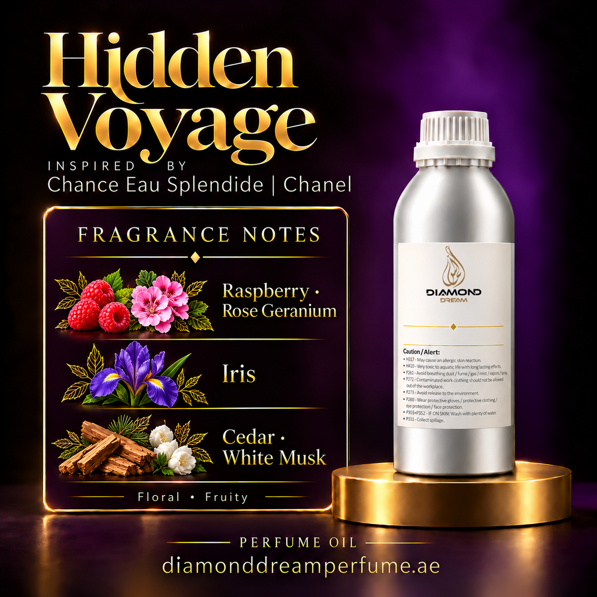 Hidden Voyage perfume oil — inspired by Chance Eau Splendide | Chanel; notes: Raspberry · Rose Geranium; Iris; Cedar · White Musk.
