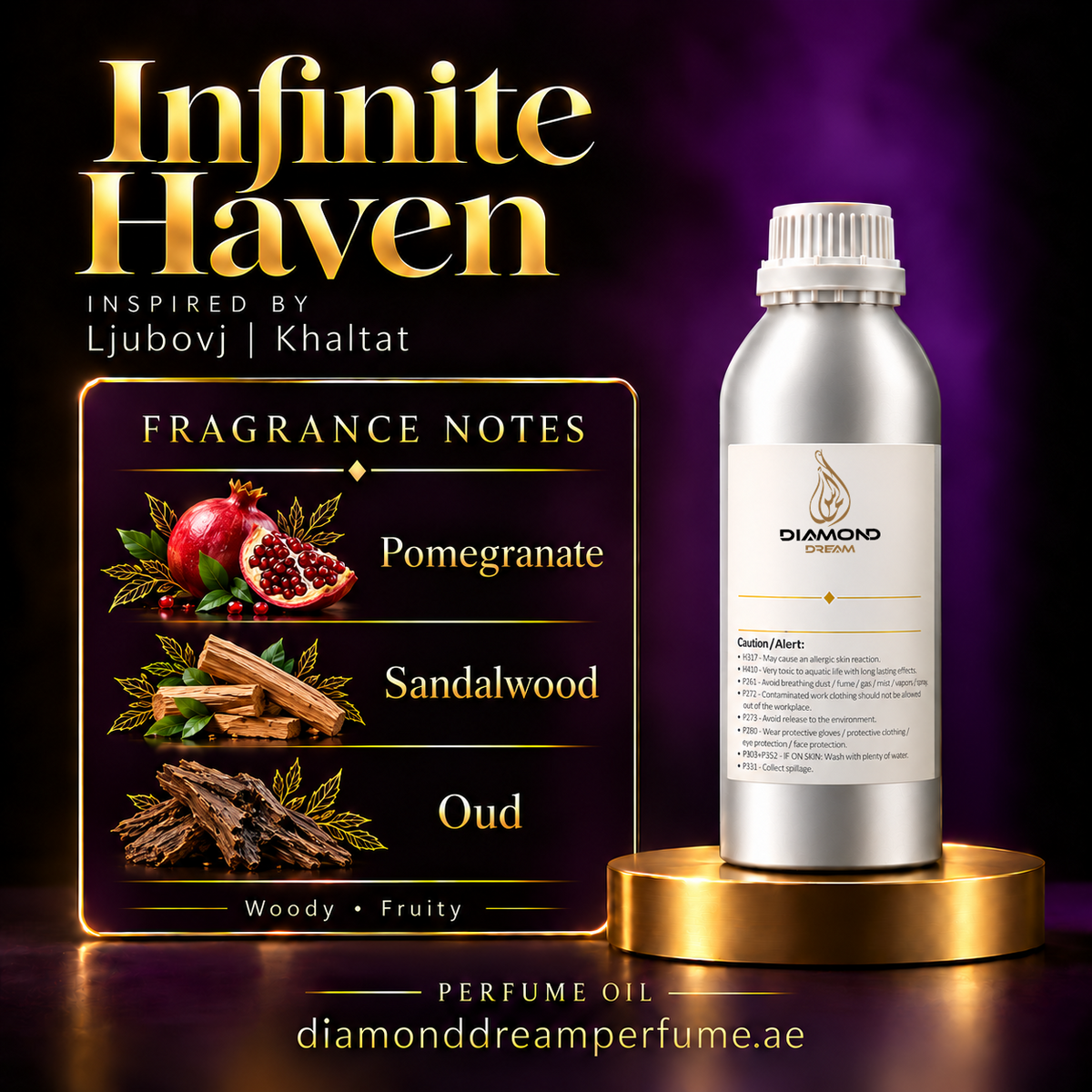 Infinite Haven perfume oil — inspired by Ljubovj | Khaltat; notes: Pomegranate; Sandalwood; Oud.