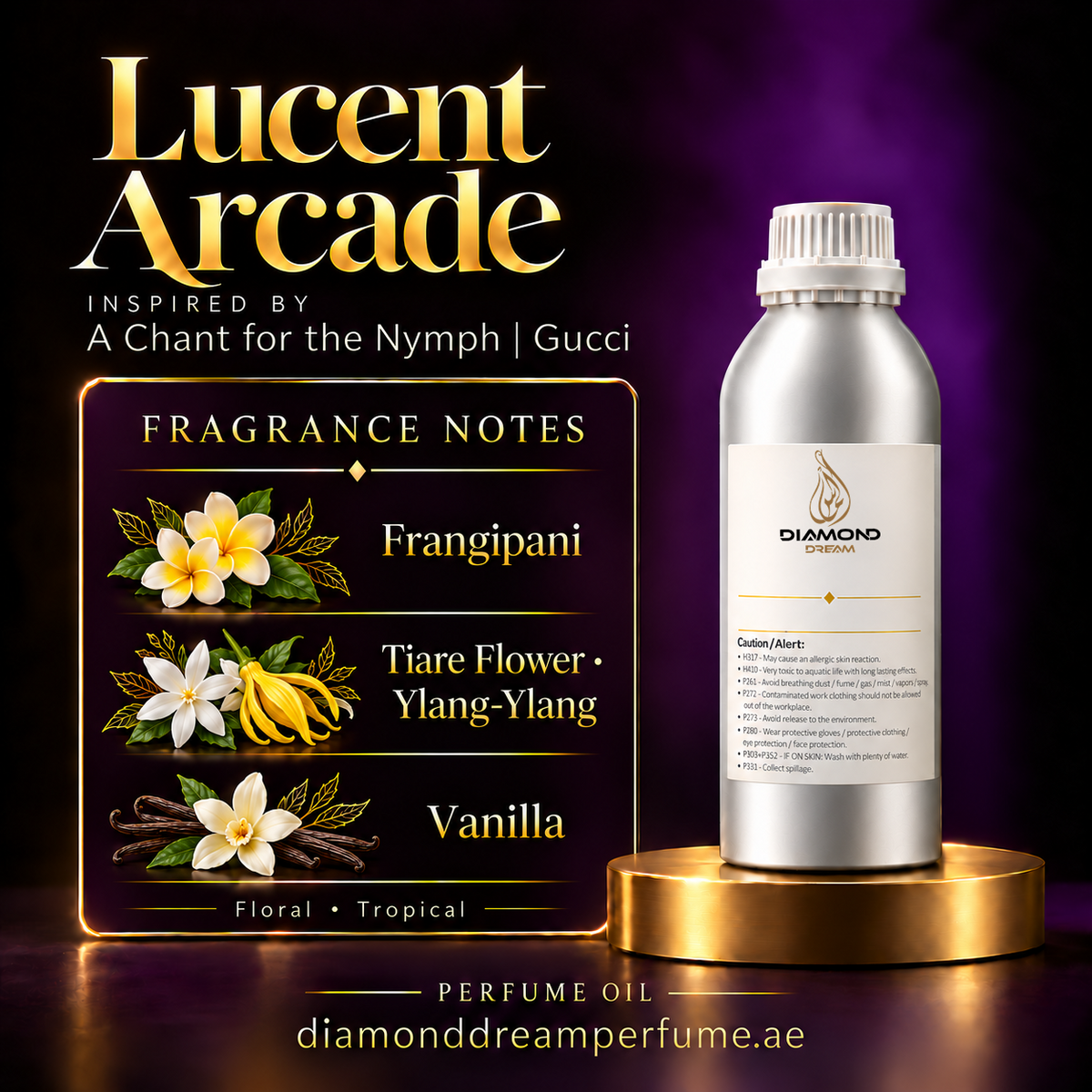 Lucent Arcade perfume oil — inspired by A Chant for the Nymph | Gucci; notes: Frangipani; Tiare Flower · Ylang-Ylang; Vanilla.