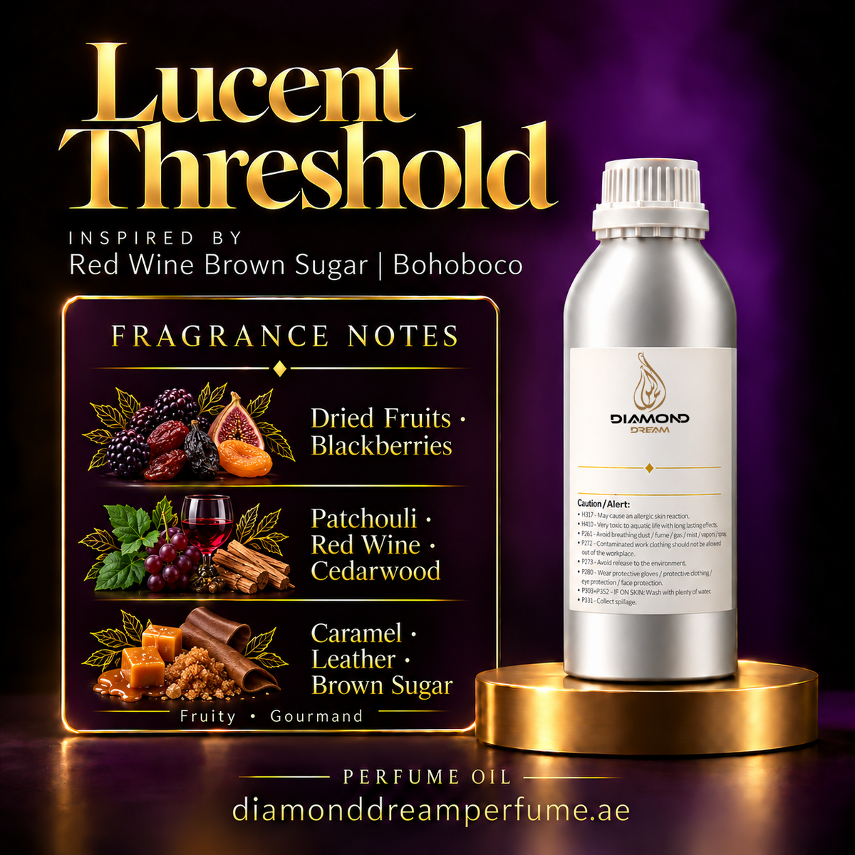 Lucent Threshold perfume oil — inspired by Red Wine Brown Sugar | Bohoboco; notes: Dried Fruits · Blackberries; Patchouli · Red Wine · Cedarwood; Caramel · Leather · Brown Sugar.