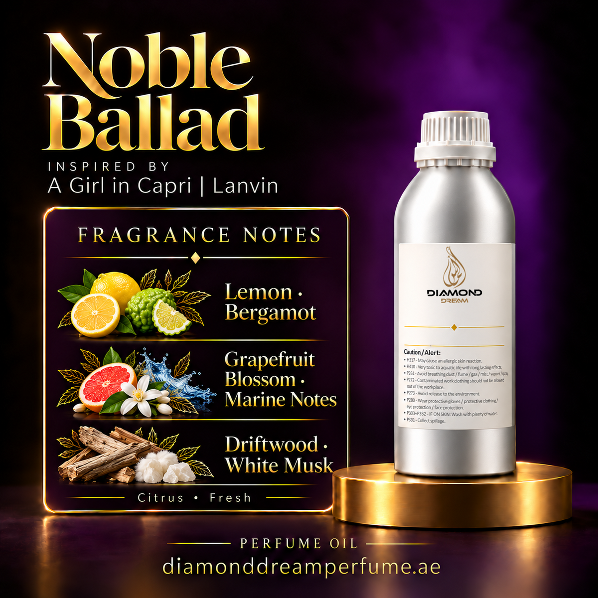 Noble Ballad perfume oil — inspired by A Girl in Capri | Lanvin; notes: Lemon · Bergamot; Grapefruit Blossom · Marine Notes; Driftwood · White Musk.
