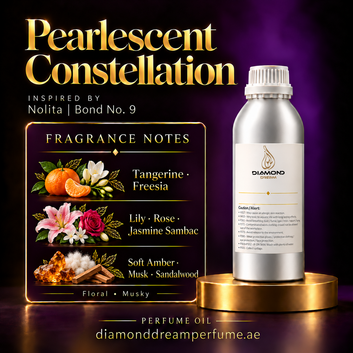 Pearlescent Constellation perfume oil — inspired by Nolita | Bond No. 9; notes: Tangerine · Freesia; Lily · Rose · Jasmine Sambac; Soft Amber · Musk · Sandalwood.