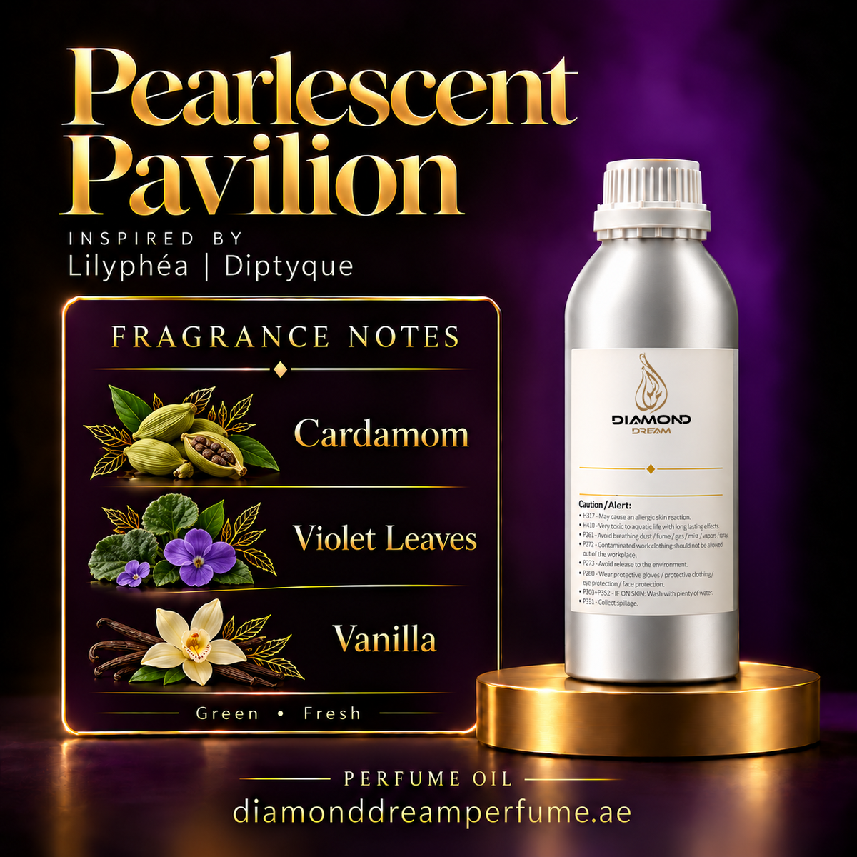 Pearlescent Pavilion perfume oil — inspired by Lilyphéa | Diptyque; notes: Cardamom; Violet Leaves; Vanilla.