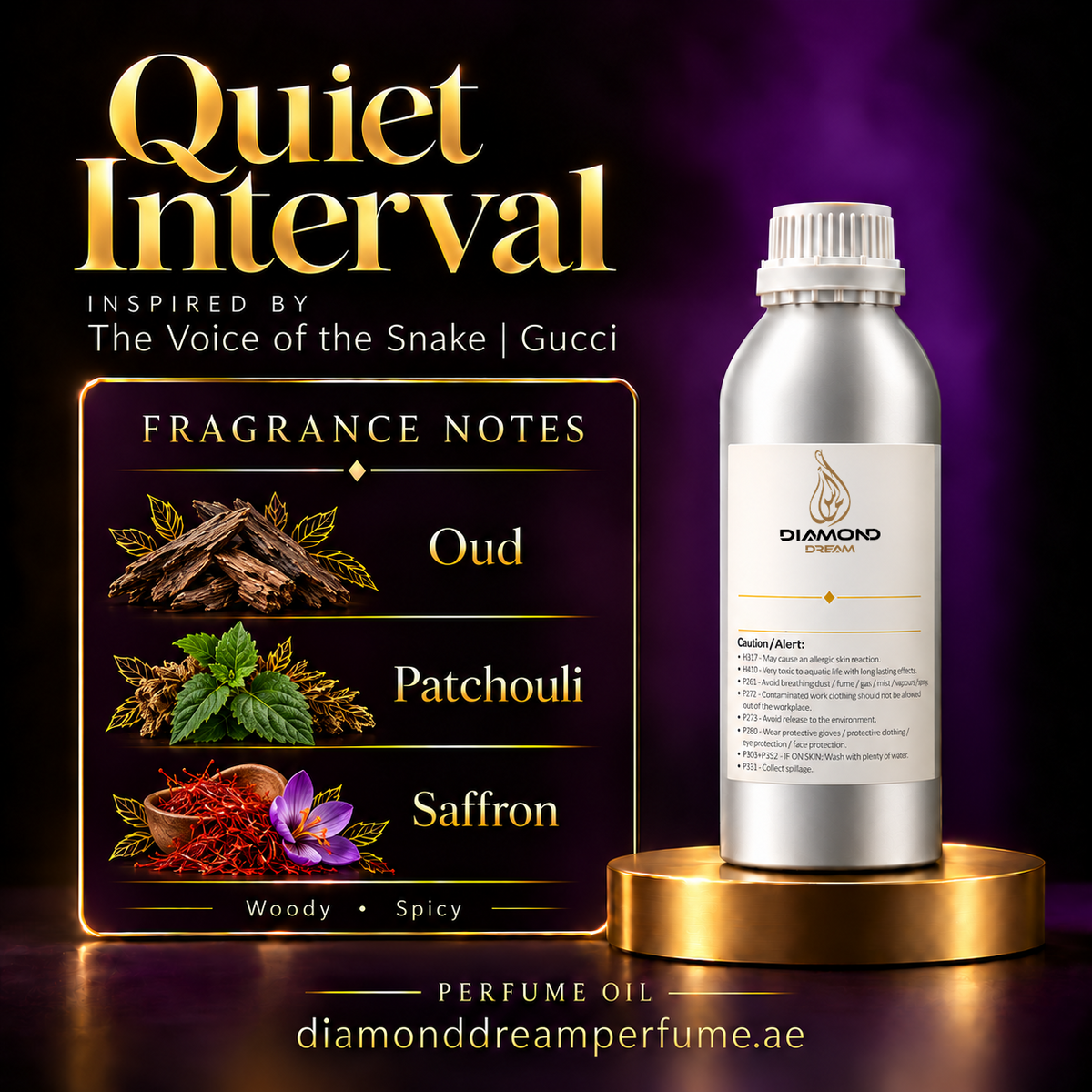 Quiet Interval perfume oil — inspired by The Voice of the Snake | Gucci; notes: Oud; Patchouli; Saffron.
