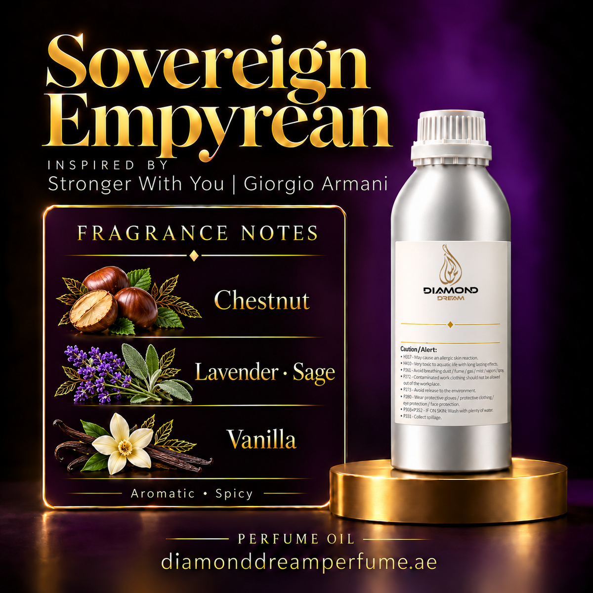 Sovereign Empyrean perfume oil — inspired by Stronger With You | Giorgio Armani; notes: Chestnut; Lavender · Sage; Vanilla.