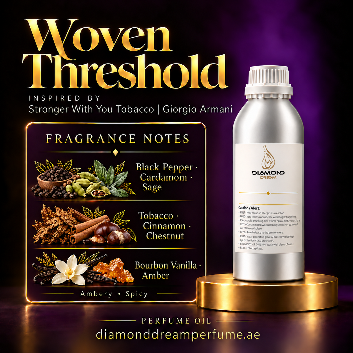 Woven Threshold perfume oil — inspired by Stronger With You Tobacco | Giorgio Armani; notes: Black Pepper · Cardamom · Sage; Tobacco · Cinnamon · Chestnut; Bourbon Vanilla · Amber.